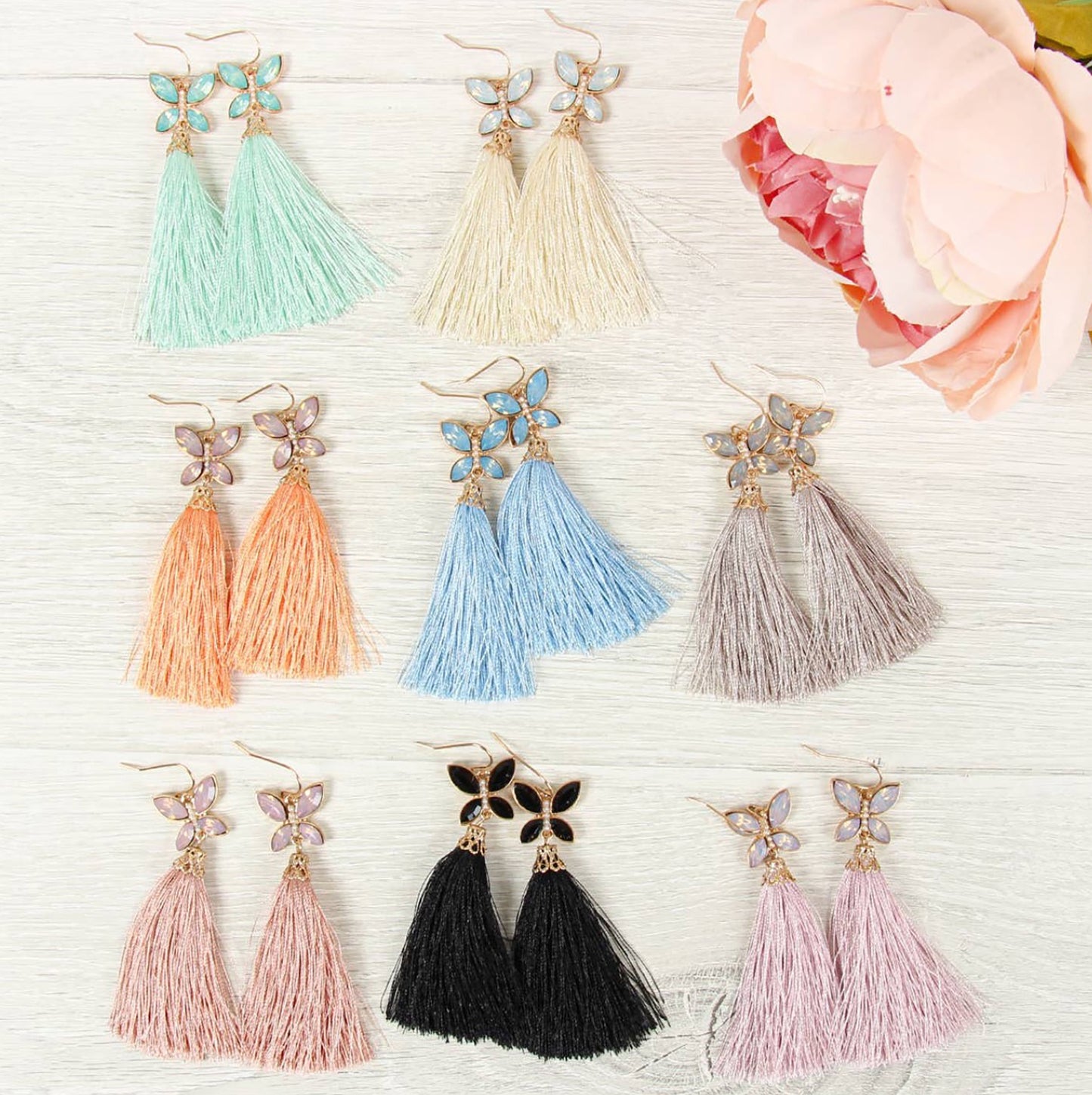 Ivory Beaded Butterfly Earring with Tassel