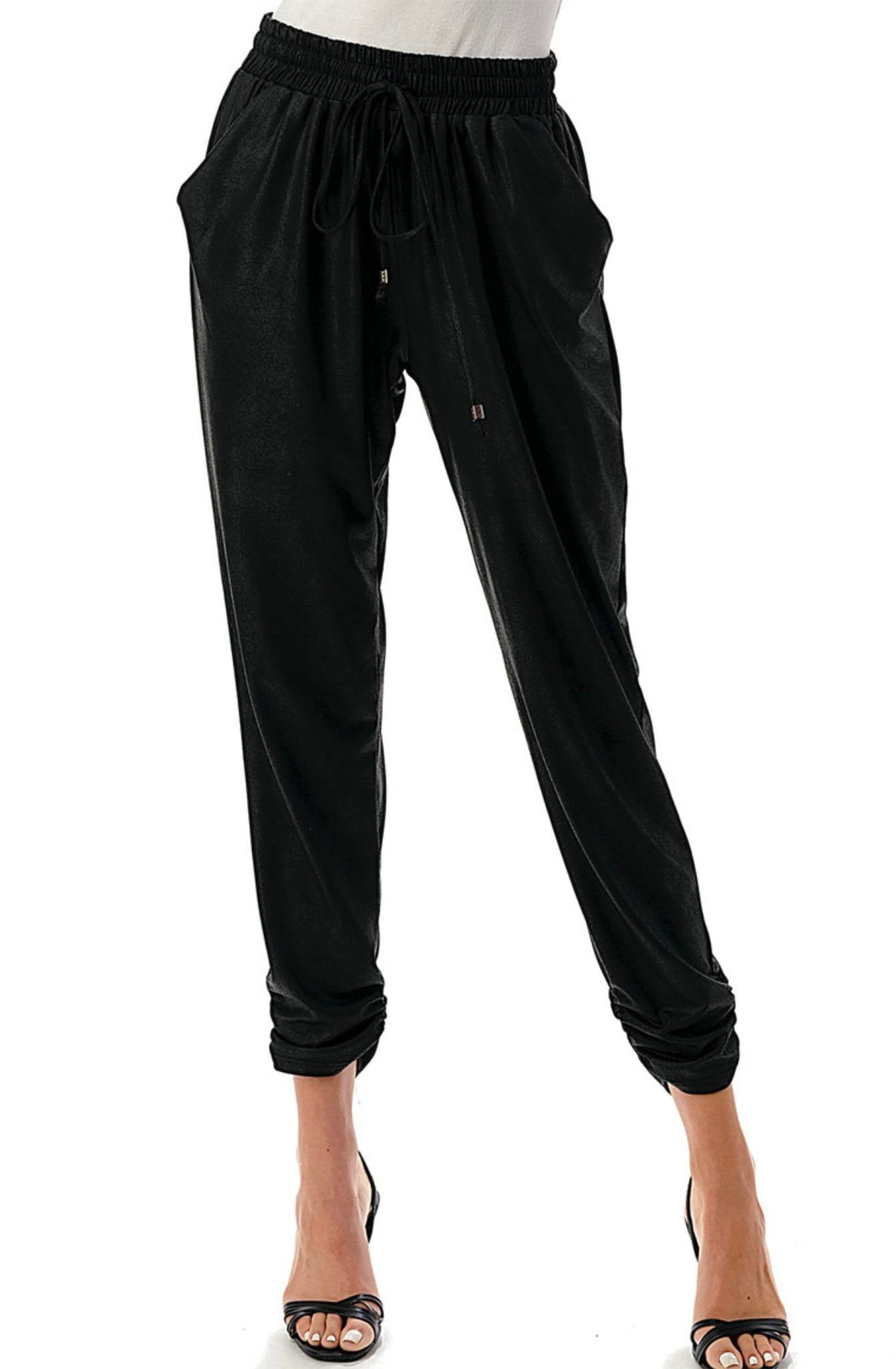 Ruched Faux Pleather Jogger Pants