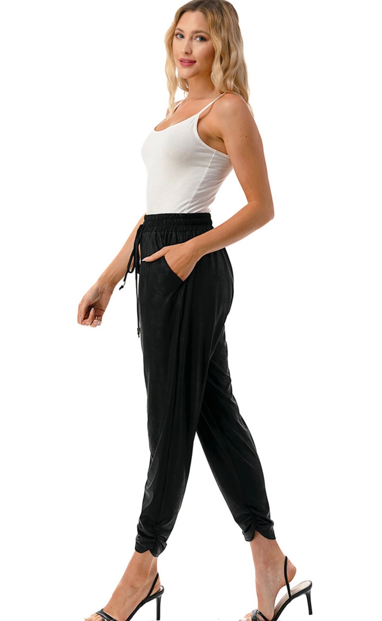 Ruched Faux Pleather Jogger Pants